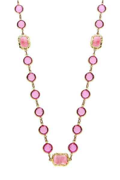 Pre-owned Chanel Pink & Gold Crystal Necklace