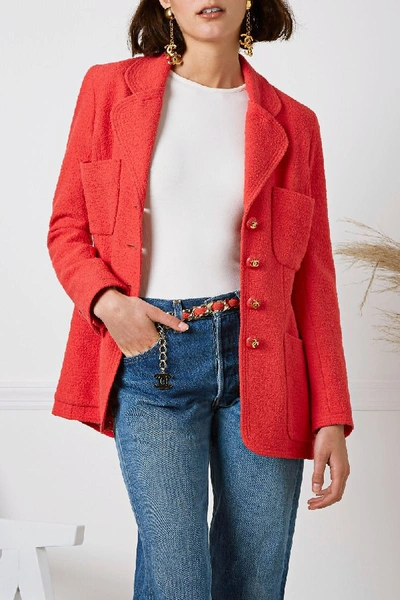 Pre-owned Chanel Cruise 1993 Coral Tweed Jacket