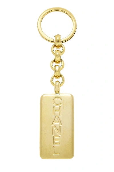 Pre-owned Chanel Gold Metal Rectangle Logo Keychain