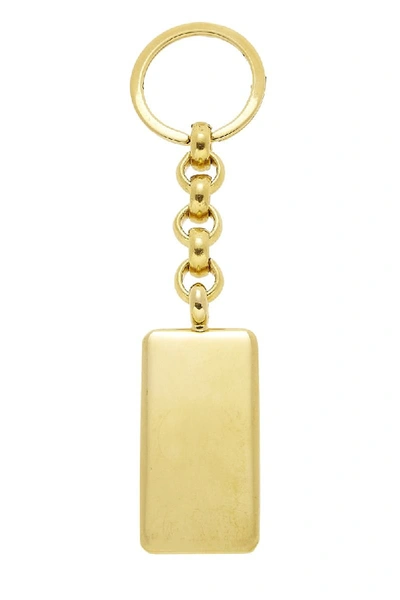 Pre-owned Chanel Gold Metal Rectangle Logo Keychain