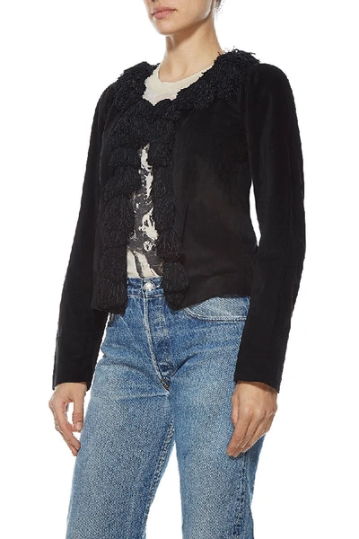 Pre-owned Ysl Suede Jacket With Fringe Boule Detail