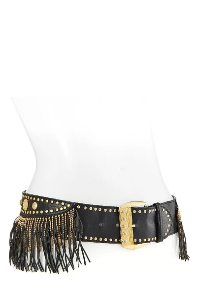 Pre-owned Versace Black Leather Fringe Belt