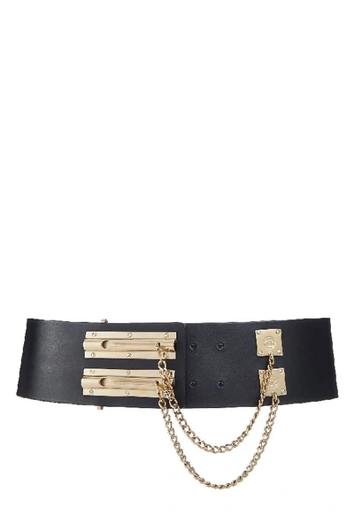 Pre-owned Chanel Black Leather Sliding Chain Lock Belt
