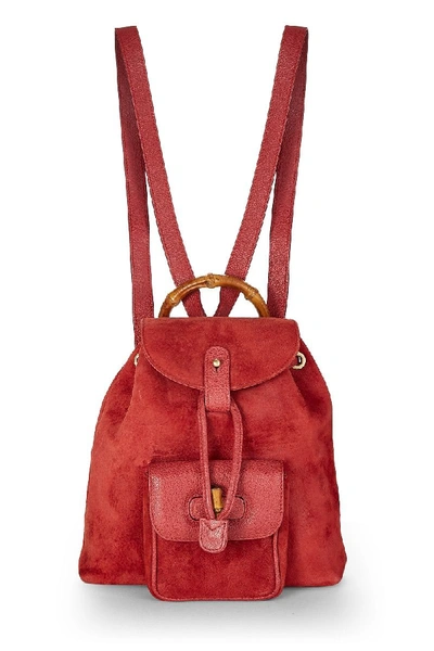 Pre-owned Gucci Red Suede Bamboo Backpack Mini