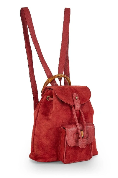 Pre-owned Gucci Red Suede Bamboo Backpack Mini