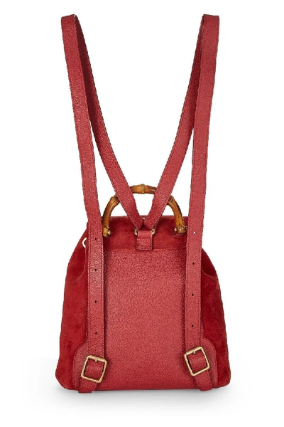 Pre-owned Gucci Red Suede Bamboo Backpack Mini