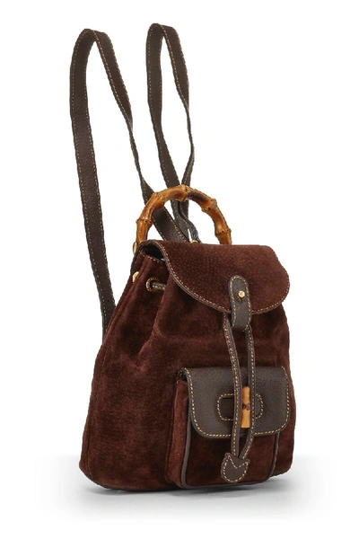 Pre-owned Gucci Brown Suede & Leather Bamboo Backpack Mini