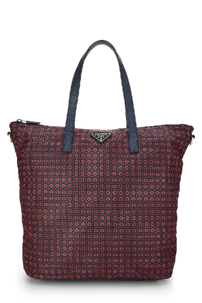 Shop Prada Navy & Red Patterned Tessuto Tote