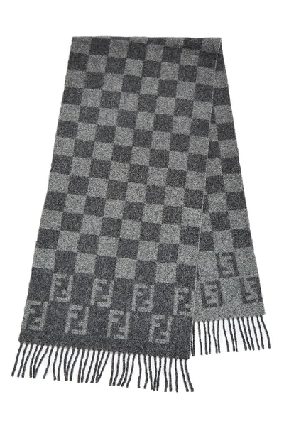 Pre-owned Fendi Grey Checkerboard Wool Scarf