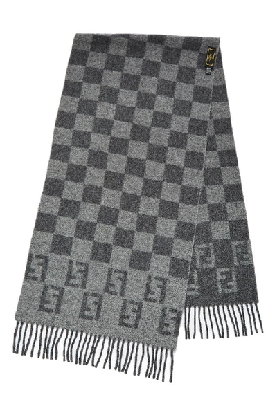 Pre-owned Fendi Grey Checkerboard Wool Scarf