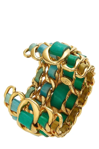 Pre-owned Chanel Gold Chain & Turquoise Leather Cuff