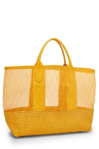 Pre-owned Fendi Yellow Woven Zucca Coated Canvas Tote Bag Large