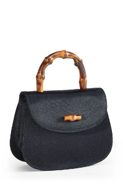 Pre-owned Gucci Black Satin Bamboo Satchel Mini