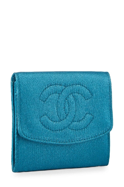Pre-owned Chanel Teal Silk Card Holder