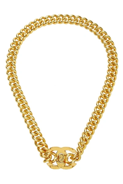 Shop Chanel Gold 'cc' Turnlock Necklace