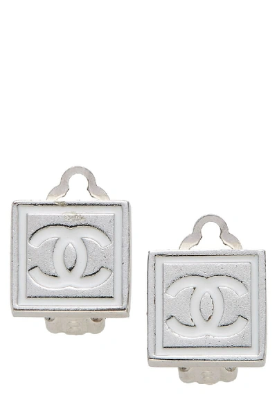 Pre-owned Chanel Silver 'cc' Clip On Earrings