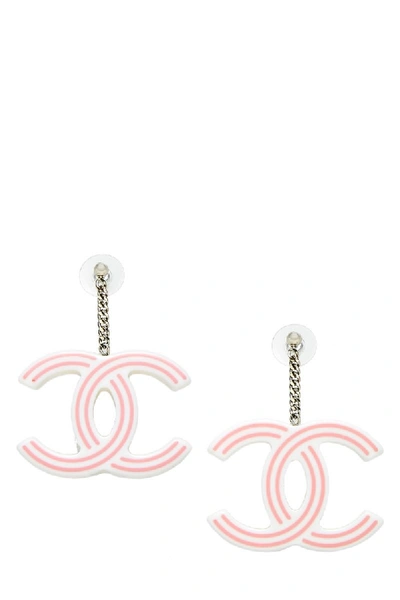 CHANEL Earrings Pink & White CC Logo Camellia Flower Dangle Clip-on 03P  Auth