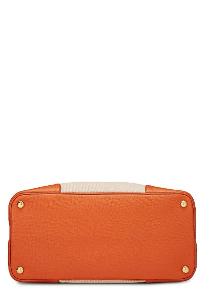 Shop Prada Orange Leather & Natural Canapa Tote