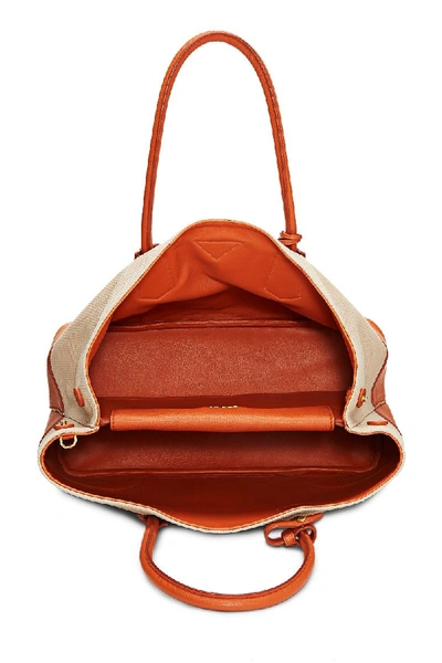 Shop Prada Orange Leather & Natural Canapa Tote