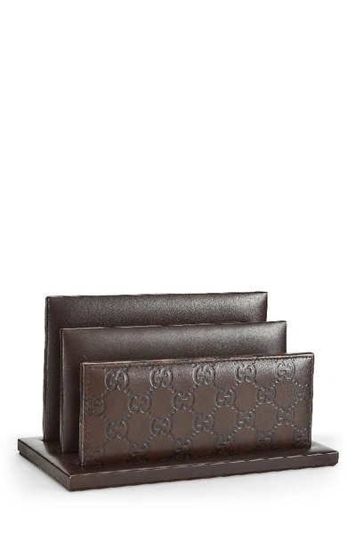Pre-owned Gucci Brown  Signature Leather Paper Holder
