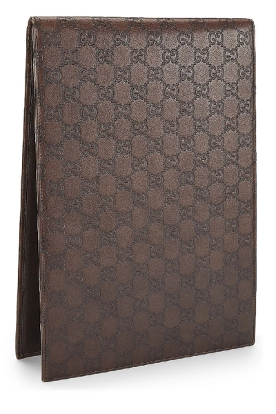 Pre-owned Gucci Brown  Signature Leather Notebook Large