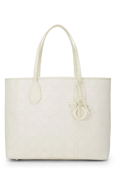 Pre-owned Dior White Cannage Canvas Panareal Tote