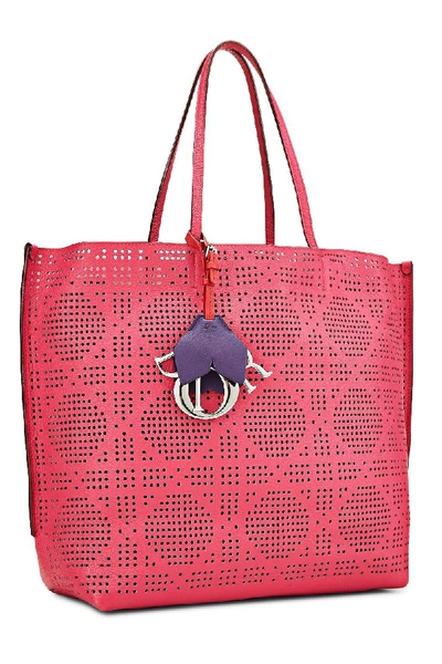 Pre-owned Dior Pink Calfskin Perforated Cannage Iva Tote