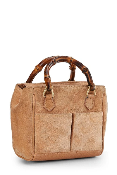 Pre-owned Gucci Tan Suede Bamboo Bag Mini