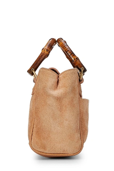 Pre-owned Gucci Tan Suede Bamboo Bag Mini