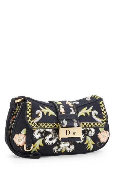 Pre-owned Dior Limited Edition Black Satin Embroidered Clutch