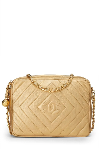 Pre-owned Chanel Metallic Gold Quilted Lambskin Kiss Lock Shoulder Bag