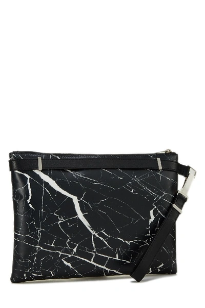 Pre-owned Balenciaga Black & White Marble Leather Phileas Clutch