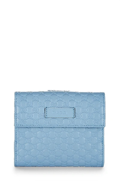 Pre-owned Gucci Blue Microssima Leather Compact Wallet