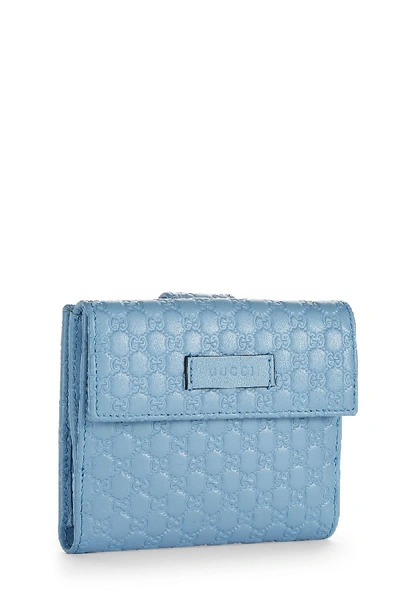 Pre-owned Gucci Blue Microssima Leather Compact Wallet