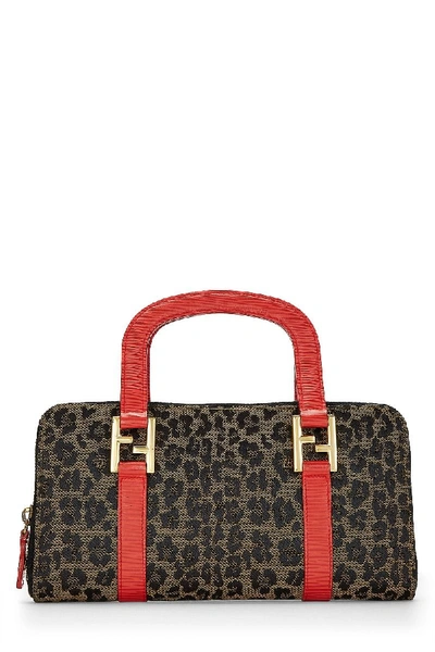 Pre-owned Fendi Leopard Red Leather Zippy Handbag In Brown