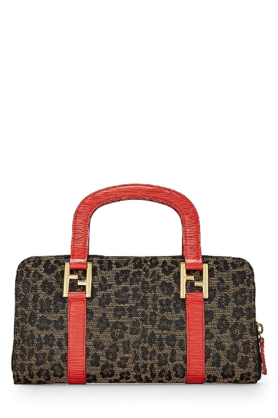 Pre-owned Fendi Leopard Red Leather Zippy Handbag In Brown