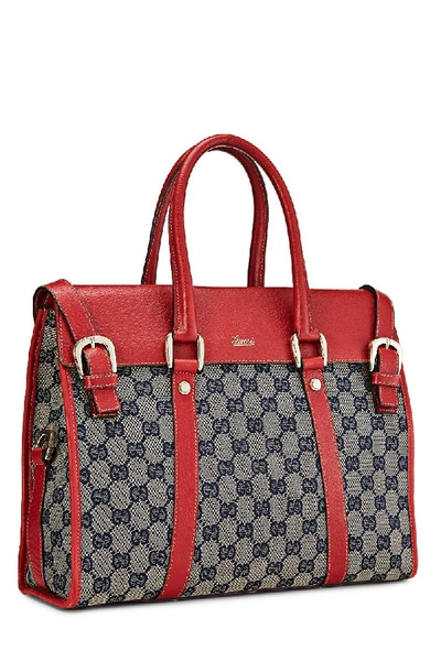 Pre-owned Gucci Red & Navy Gg Canvas Top Handle Bag