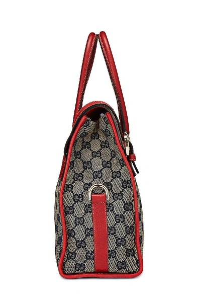 Pre-owned Gucci Red & Navy Gg Canvas Top Handle Bag