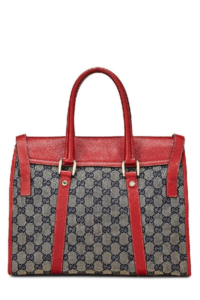 Pre-owned Gucci Red & Navy Gg Canvas Top Handle Bag