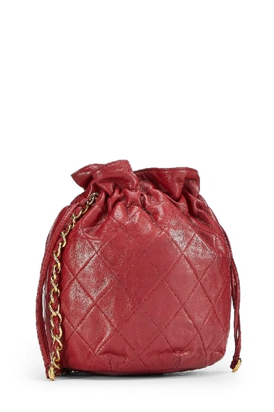 Pre-owned Chanel Red Quilted Lambskin Bucket Bag Mini