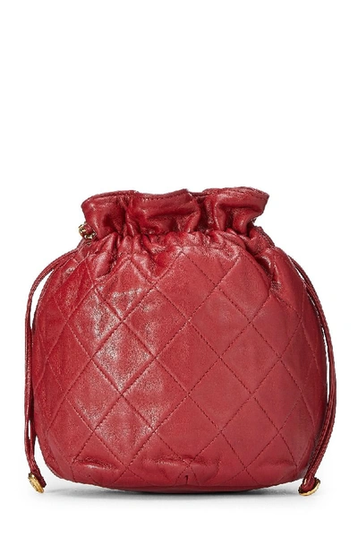 Pre-owned Chanel Red Quilted Lambskin Bucket Bag Mini