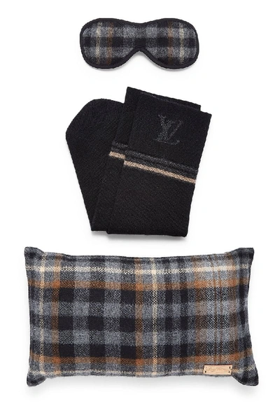 Pre-owned Louis Vuitton Grey Plaid Cashmere Travel Set