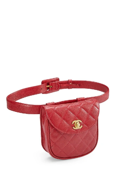 Pre-owned Chanel Red Quilted Caviar Belt Bag 32