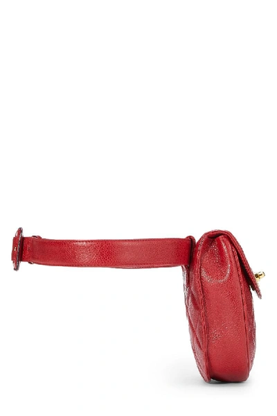 Pre-owned Chanel Red Quilted Caviar Belt Bag 32