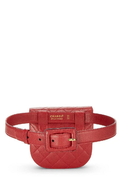 Pre-owned Chanel Red Quilted Caviar Belt Bag 32