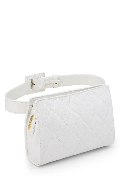 Pre-owned Chanel White Quilted Caviar Belt Bag 70