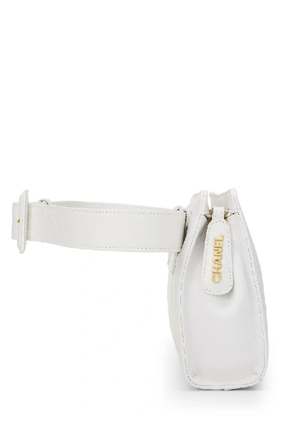 Pre-owned Chanel White Quilted Caviar Belt Bag 70