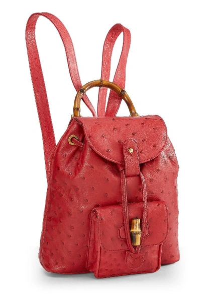 Pre-owned Gucci Red Ostrich Bamboo Backpack Mini