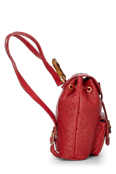 Pre-owned Gucci Red Ostrich Bamboo Backpack Mini