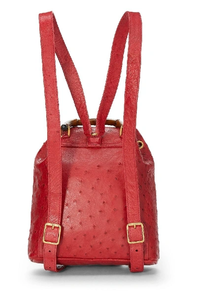 Pre-owned Gucci Red Ostrich Bamboo Backpack Mini